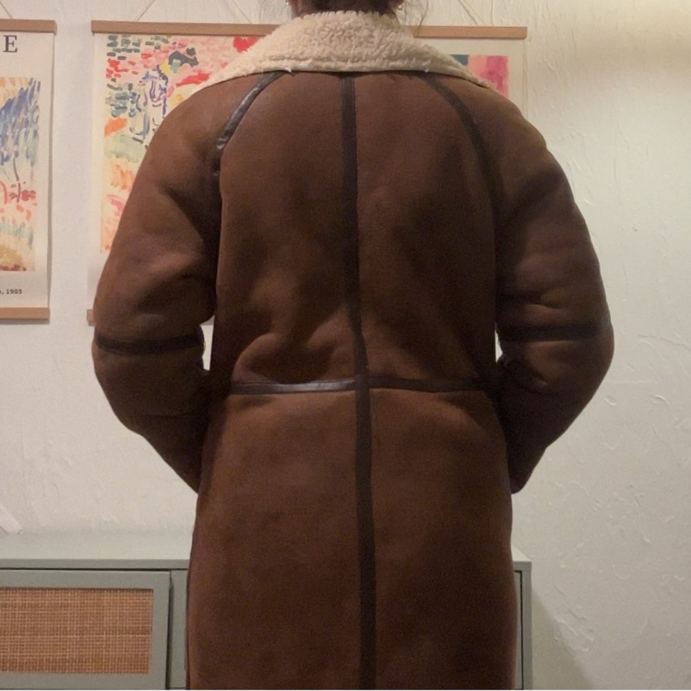 Boohoo Longline Brown Suede Shearling Aviator Coat. Size S ( runs large) - Picture 8 of 16